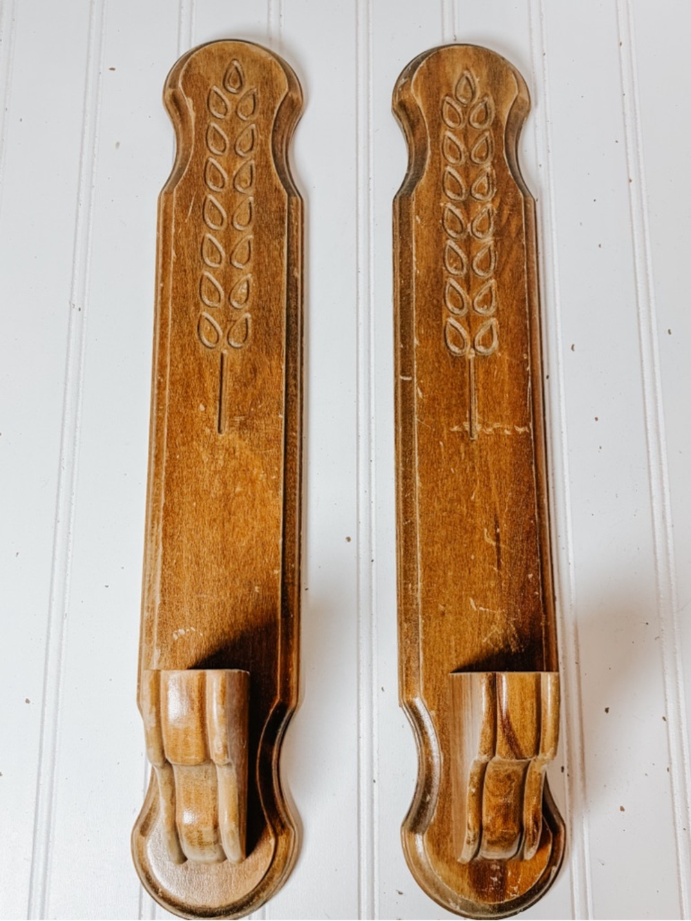 Vintage Wooden Wheat Candlestick Wall Sconce | Set of 2 | Cottagecore